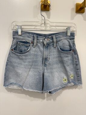 Light Blue Denim Girl’s Shorts with Floral Accent Jean Cut-off